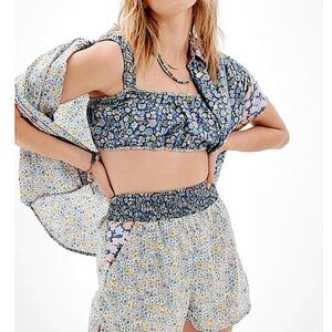 NEW American Eagle Outfitters AE Cropped Bra Cami Tank Blue Floral Print Sm NWT